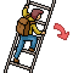 Fototapeta premium pixel art of man climb stair fall down