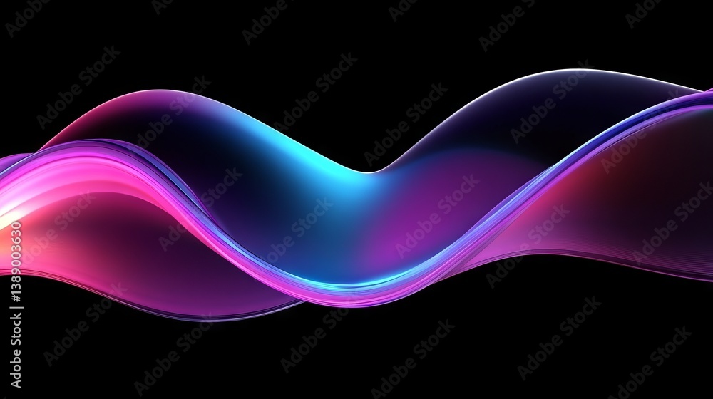 Poster mesmerizing abstract fluid 3d render on a black background featuring a holographic, iridescent neon 
