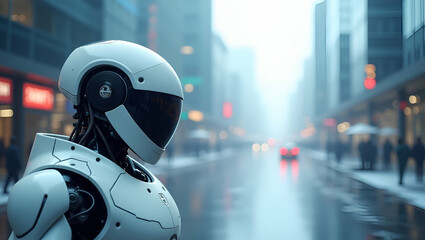 Fototapeta premium Futuristic Wallpaper Artwork: Autonomous Security Robots in Vast Empty Space - Digital Illustrations of Self-Governing Surveillance Systems & Advanced Protective Robotics for Premium Photo Stock