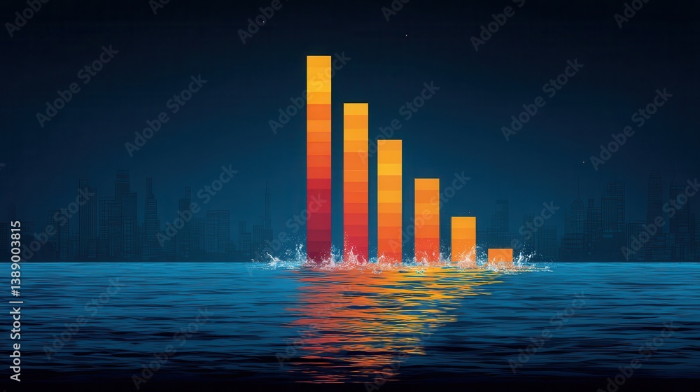 Poster economic downturn infographic abstract infographic featuring blocks sinking into the ground, designe
