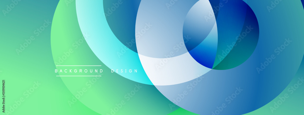 Aufkleber Abstract design. Overlapping circles create dynamic visual effect. Blue, green gradients blend smoothly. Modern, clean aesthetic. Minimalist composition.