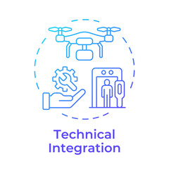 Technical integration blue gradient concept icon. Security improvement. Area of IBM collaboration. Round shape line illustration. Abstract idea. Graphic design. Easy to use in promotional material