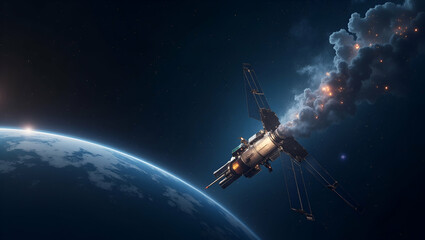 Obraz premium Strategic Space Geopolitics: Infographics on Satellite Diplomacy, Orbital Warfare, and Global Aerospace Power Dynamics - Stock Photos with Empty Space for Customization