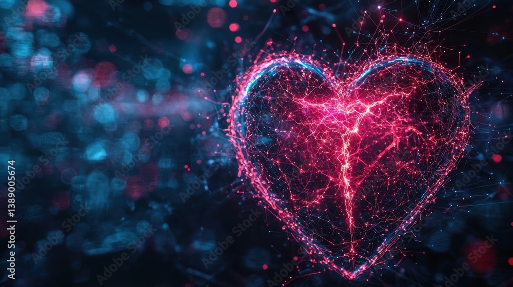 Poster 3d heart with pulsating lines representing emotion and connectivity in a modern and artistic abstrac