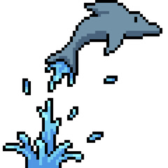 pixel art of dolphin jump action