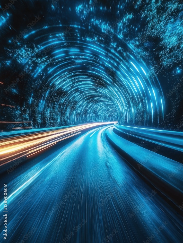 Aufkleber dynamic blue tunnel perspective capturing speed and motion with light trails and futuristic road des