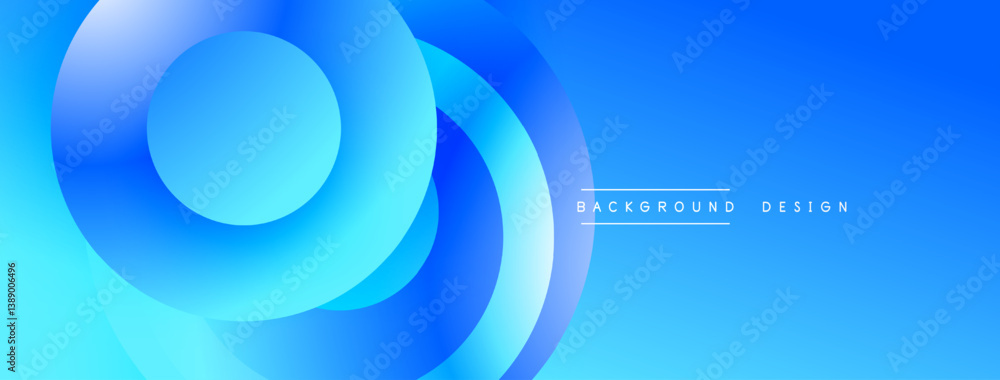 Poster Bright blue abstract design. Overlapping circles create dynamic flow. Smooth gradients suggest depth, modern aesthetic. Perfect backdrop for presentations.