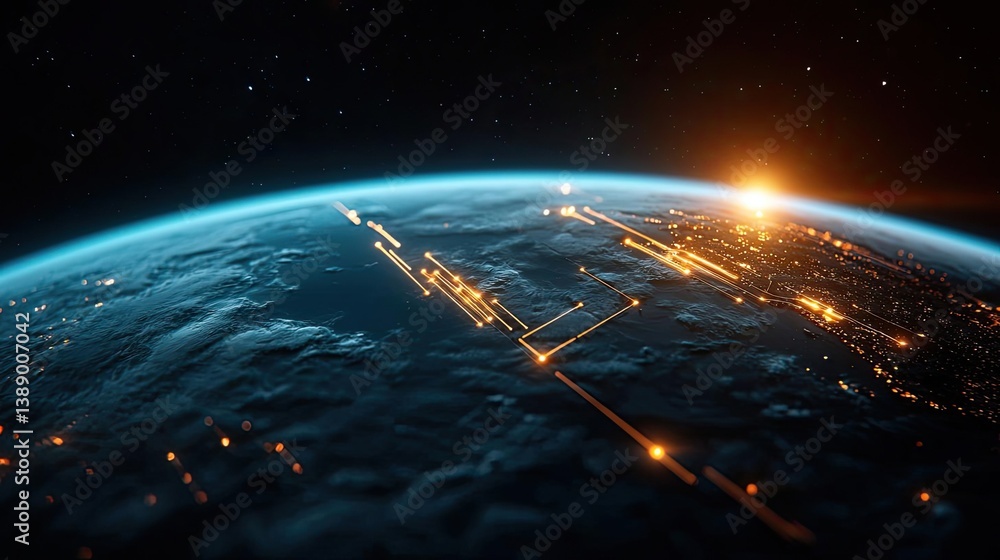 Poster cloud server intelligent innovation driving global systems concept. beautiful earth view from space 