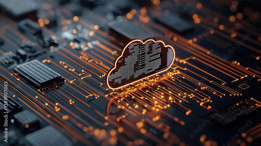 Poster cloud server intelligent innovation driving global systems concept. modern digital cloud technology 