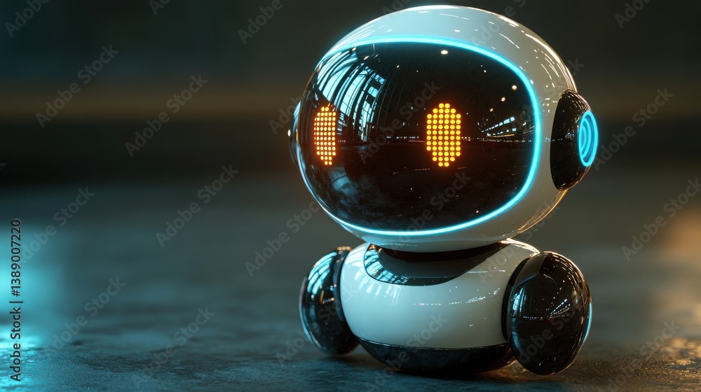 Poster futuristic robot with a glowing face creating an intriguing visual experience in a sci-fi and digita