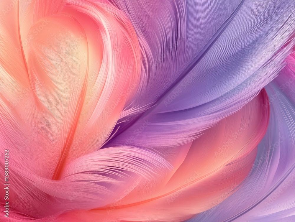 Poster delicate pastel feathers in soft hues create a dreamy abstract background with a gentle and calming 