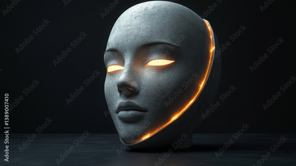 Poster a face illuminated by a glowing light creating an ethereal and enigmatic atmosphere with a mystical 