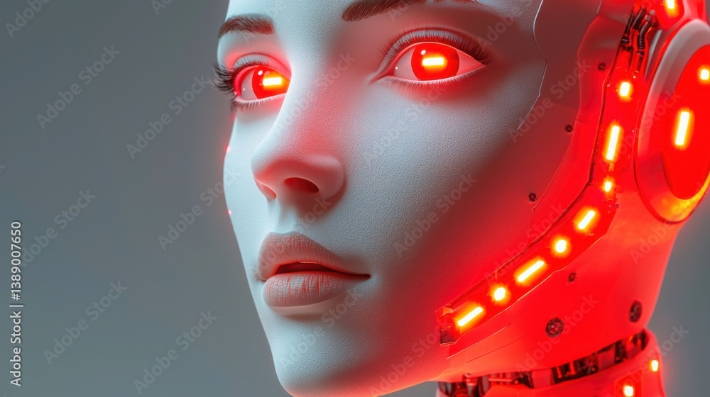 Poster a fascinating robot with glowing eyes that project a sense of intelligence and charm in a futuristic