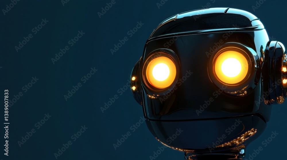 Poster advanced robot with glowing eyes representing a 3d chatbot face design for futuristic digital intera