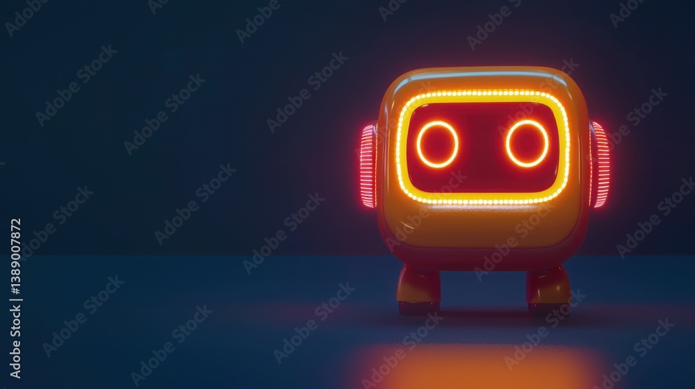 Poster innovative robot with glowing red light signifying communication in a 3d chatbot face design and app