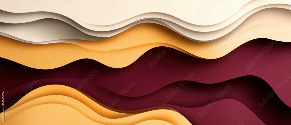 Poster abstract layers of cream tan yellow and maroon paper creating a modern elegant background with depth