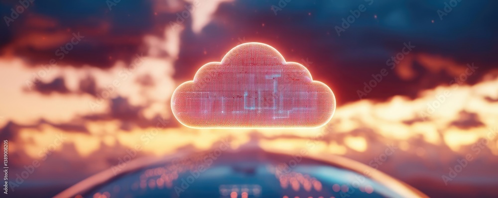 Poster cloud server intelligent innovation driving global systems concept. futuristic cloud computing conce