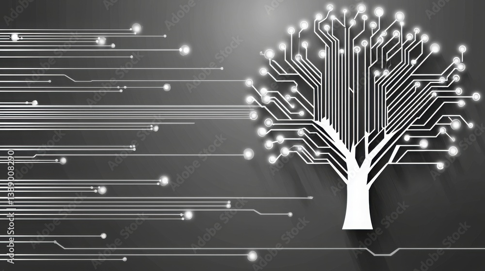 Poster innovative circuit board featuring a lush tree design symbolizing the interconnection of nature and 