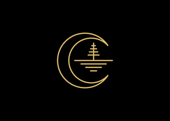 Luxury moon and tree logo