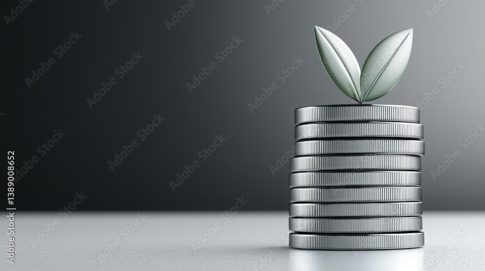Poster inspiring image of a vibrant plant thriving on a stack of coins representing the intersection of fin