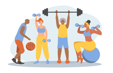 vector illustration in flat style on the theme of sport activities, diversity people