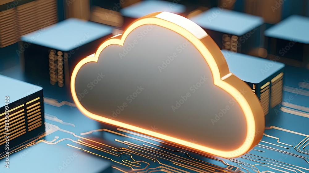 Poster Cloud server intelligent innovation for managing systems concept. Stylized cloud computing concept with digital background.