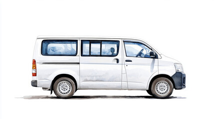 side view of white van with simple design, showcasing its spacious interior and clean lines