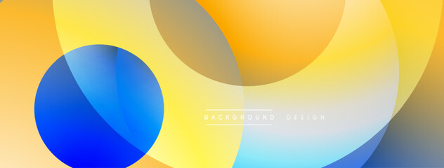Bright overlapping circles create abstract composition. Warm, cool colors blend seamlessly. Modern design, simple shapes, gradient effect.
