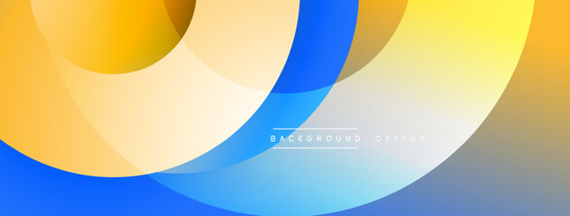 Abstract composition. Overlapping circles create dynamic, colorful layers. Blue, yellow, orange hues blend smoothly. Modern design for backgrounds, presentations.