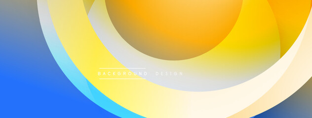 Abstract design. Overlapping circles create dynamic gradient. Blue, yellow, orange hues blend smoothly. Modern aesthetic. Minimalist composition. Smooth transitions.