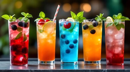 Fototapeta premium Refreshing Symphony: Vibrant Cocktails in Harmony