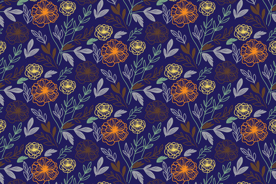 stylish hand drawn flower pattern with continuous line art for seamless fabric packaging pillow cover and fashion prints

