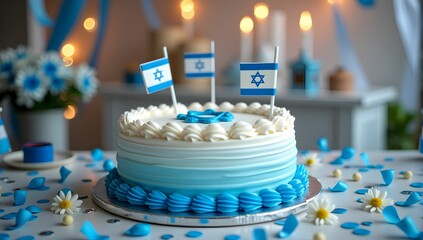 A close-up view of a beautifully decorated Israel Independence Day cake