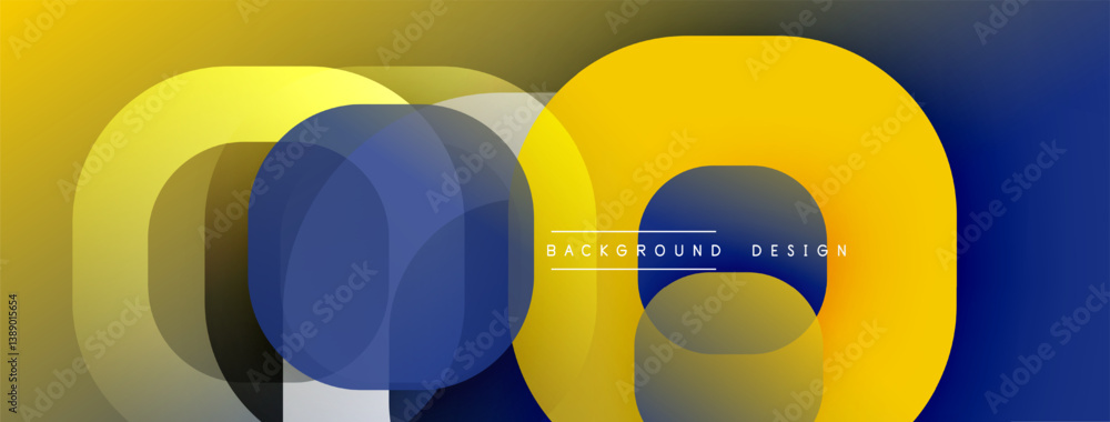 Aufkleber Abstract geometric composition. Overlapping circles create dynamic visual effect. Yellow, blue, gray tones blend seamlessly. Modern design element.