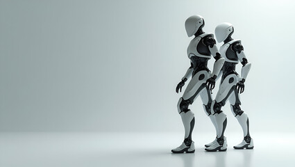 Fototapeta premium Futuristic Wallpaper Design: Robotic Exoskeletons in Expansive Space - High-Resolution Digital Art for Professional Photo Stock with Modern Biomechanical Aesthetics