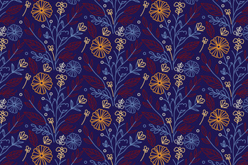 elegant line floral pattern with rose and leaf sketch for seamless textile print wrapping and kitchen fabric designs

