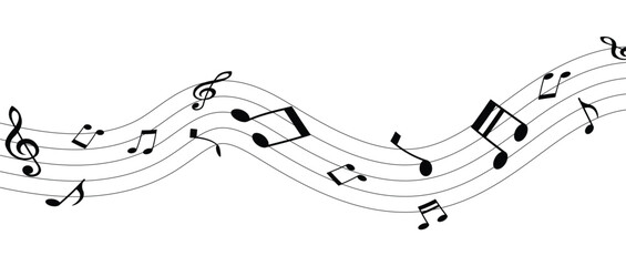 Vector musical melody with floating notes on staff lines. Elegant music score illustration for banners, posters, greeting cards, backgrounds, and creative projects in eps 10.
