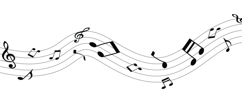 Vector musical melody with floating notes on staff lines. Elegant music score illustration for banners, posters, greeting cards, backgrounds, and creative projects in eps 10.