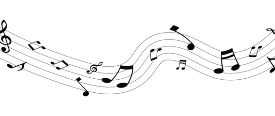 Vector musical melody with floating notes on staff lines. Elegant music score illustration for banners, posters, greeting cards, backgrounds, and creative projects in eps 10.