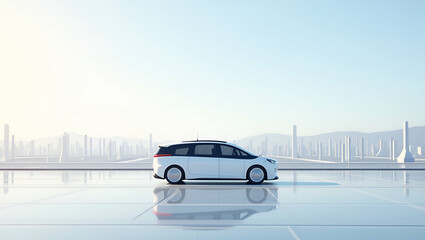 Flat Wallpaper design portraying autonomous transportation systems integrated with vast empty space and crisp digital renderings highlighting innovative vehicular automation and smart mobility solutio