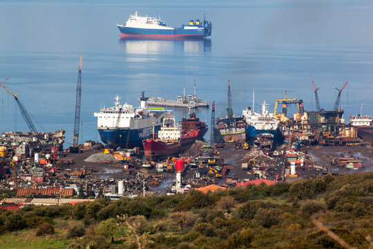 Turkey - May 04 February ,2014: Ship recycling industry in Turkey, Izmir, Turkey. Turkey' s largest industrial zone in Izmir ship recycling. Aliaga