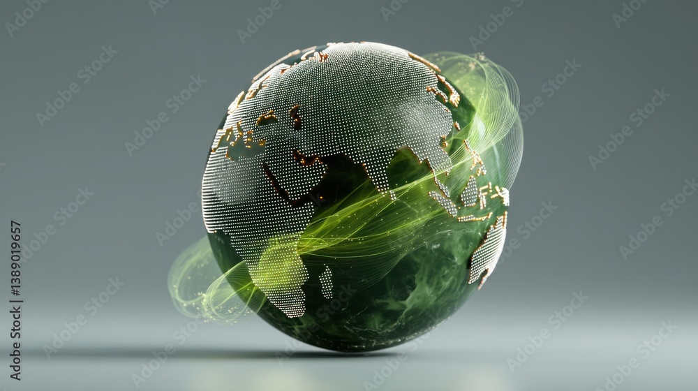 Aufkleber striking green globe with a leaf on it representing environmental awareness and sustainable data str