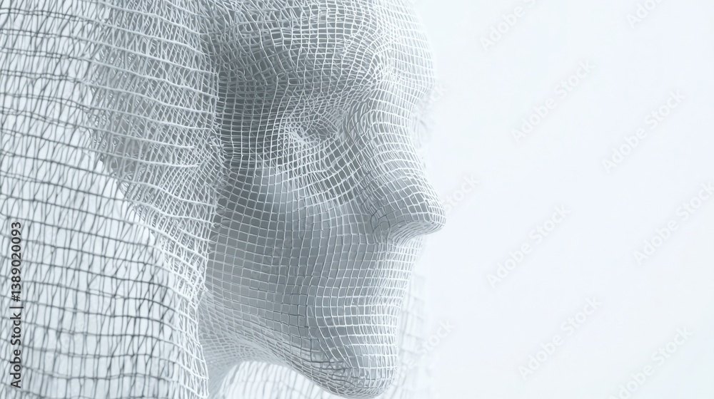 Poster intricate wire sculpture representing an ai helper formed from flexible mesh in a unique artistic ex