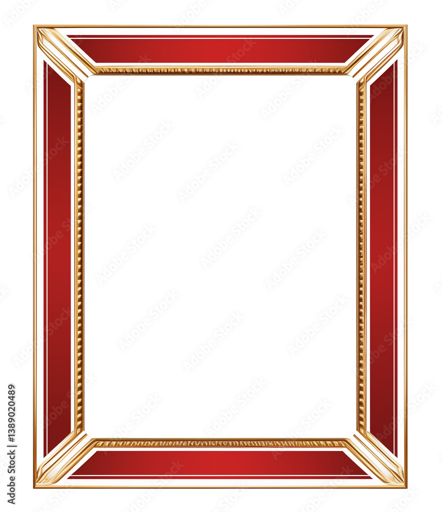 Poster a red and gold frame with white trim accents against a in a square shape design on transparent backg