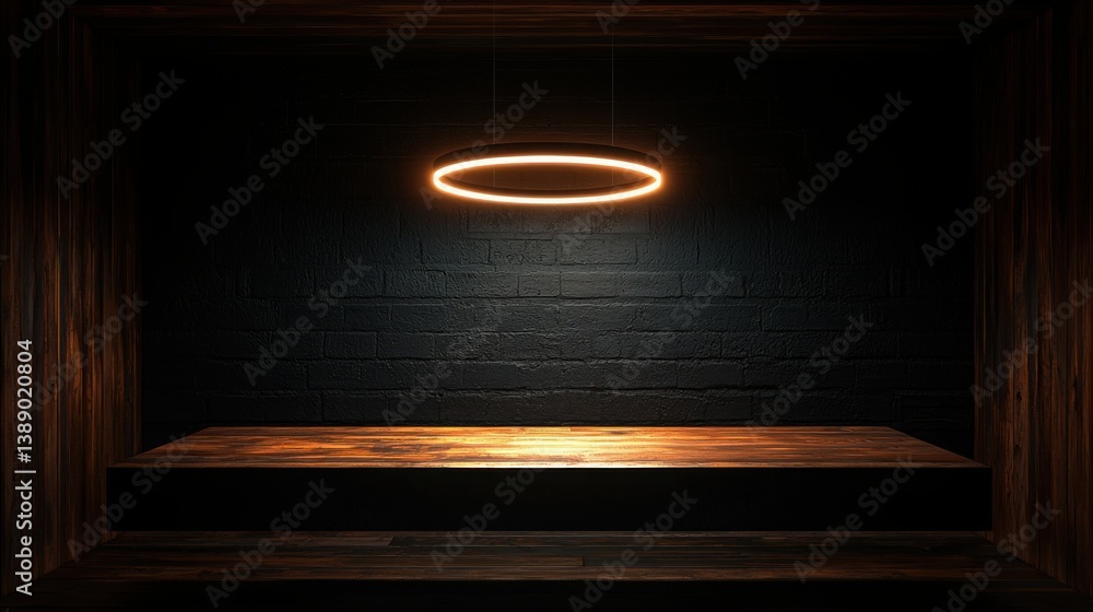 Poster wooden table under a light fixture creating a cozy atmosphere for work and creativity with a minimal