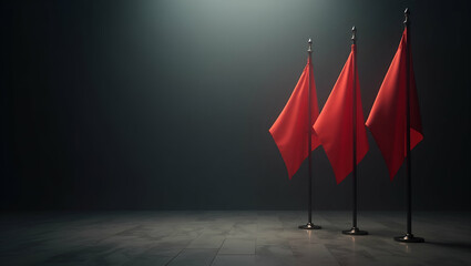 Refined commemorative imagery featuring flags at half mast with subdued lighting and dignified presentation ideal for solemn memorial and heritage stock collections in  Photo Stock  Concept  and empty