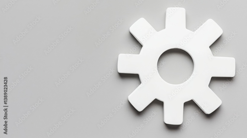 Poster white gear on gray background illustrating the concept of ai settings and mechanical components in t