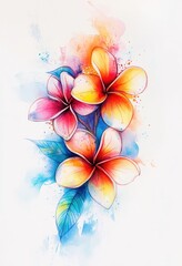 Obraz premium Artistic watercolor painting of vibrant tropical frangipani flowers