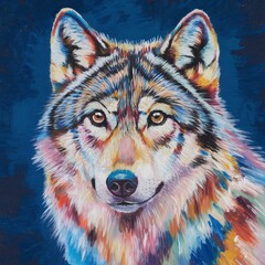 A striking abstract painting of a wolf's head in vibrant colors, featuring bold brush strokes and expressive textures, perfect for modern decor, wildlife lovers, and digital art enthusiasts. 