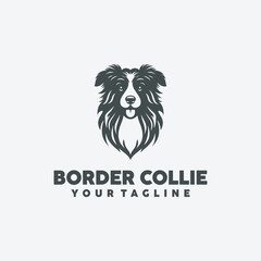 Fototapeta premium border collie dog logo illustration ink drawing style